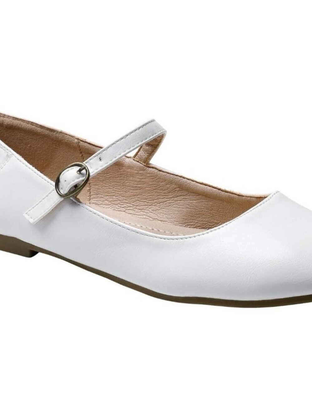 Trary Women White Leather Round Toe Ankle Strap Comfortable Ballet Flats Shoes